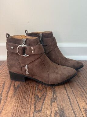 Brown Suede Ankle Boots with Buckle Detail